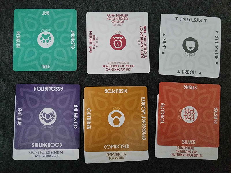 Lore cards from the Story Engine Deck. They are listed below this image in the post.